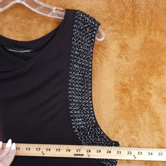 ALLSAINTS Shift Dress Womens Size 10 Black Beaded Trim Sleeveless Mini GIRI - Picture 8 of 10